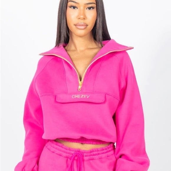 Chezev Tops - Chezev Kajiri Half-Zip Relaxed Sweatshirt Festival Fuchsia